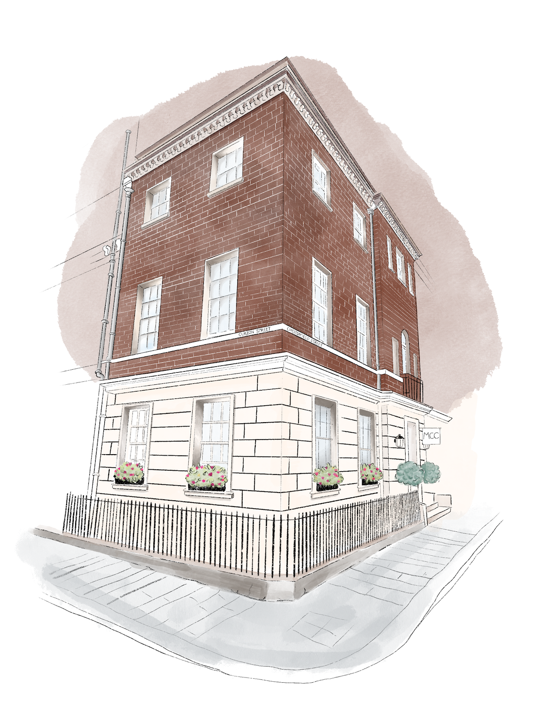 A watercolour painting of a London clinic